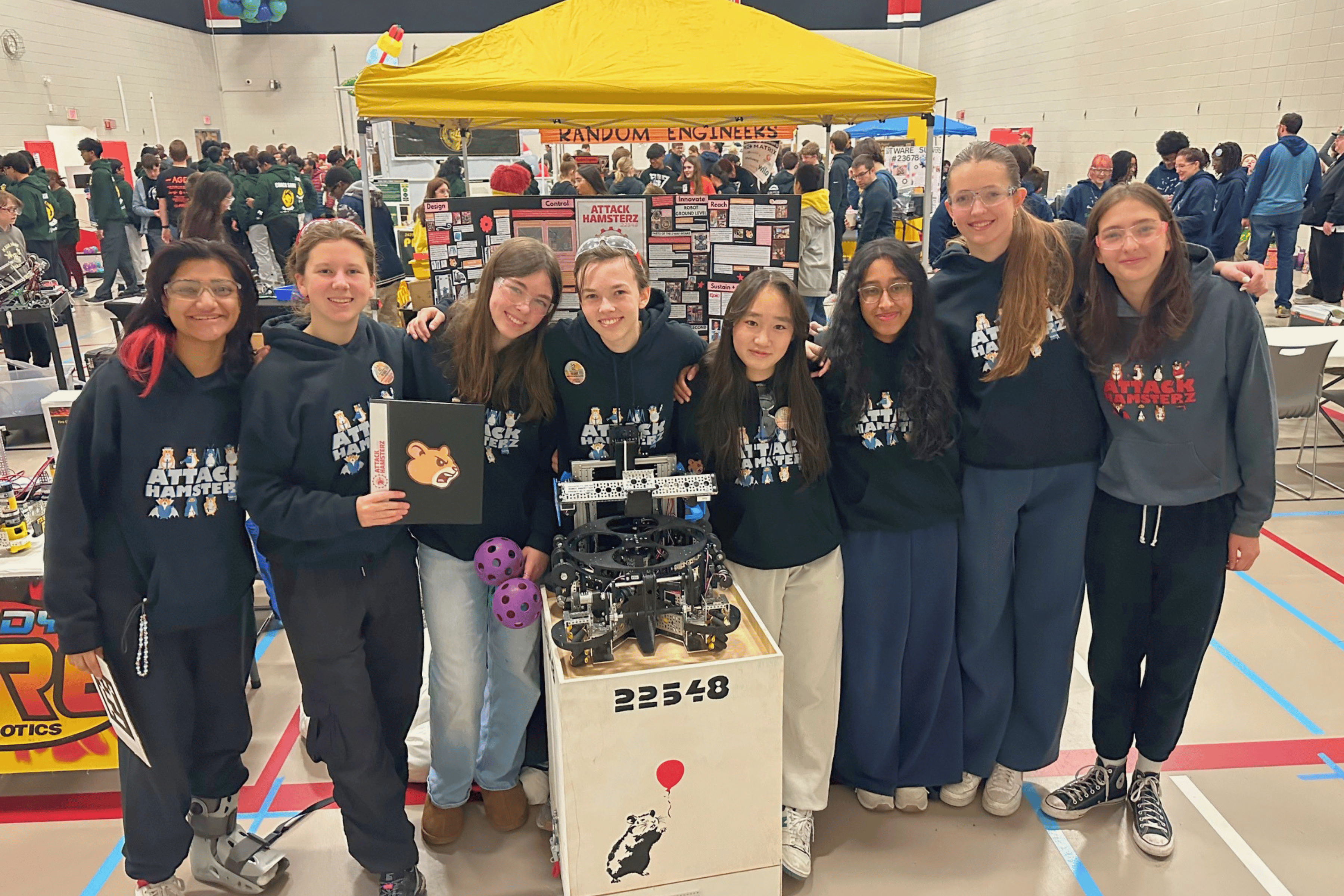 FIRST Tech Challenge robotics team, Attack Hamsterz pose for a team photo.