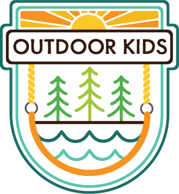 Outdoor Kids OT logo featuring sun, forest, and water imagery outlined with a swing.